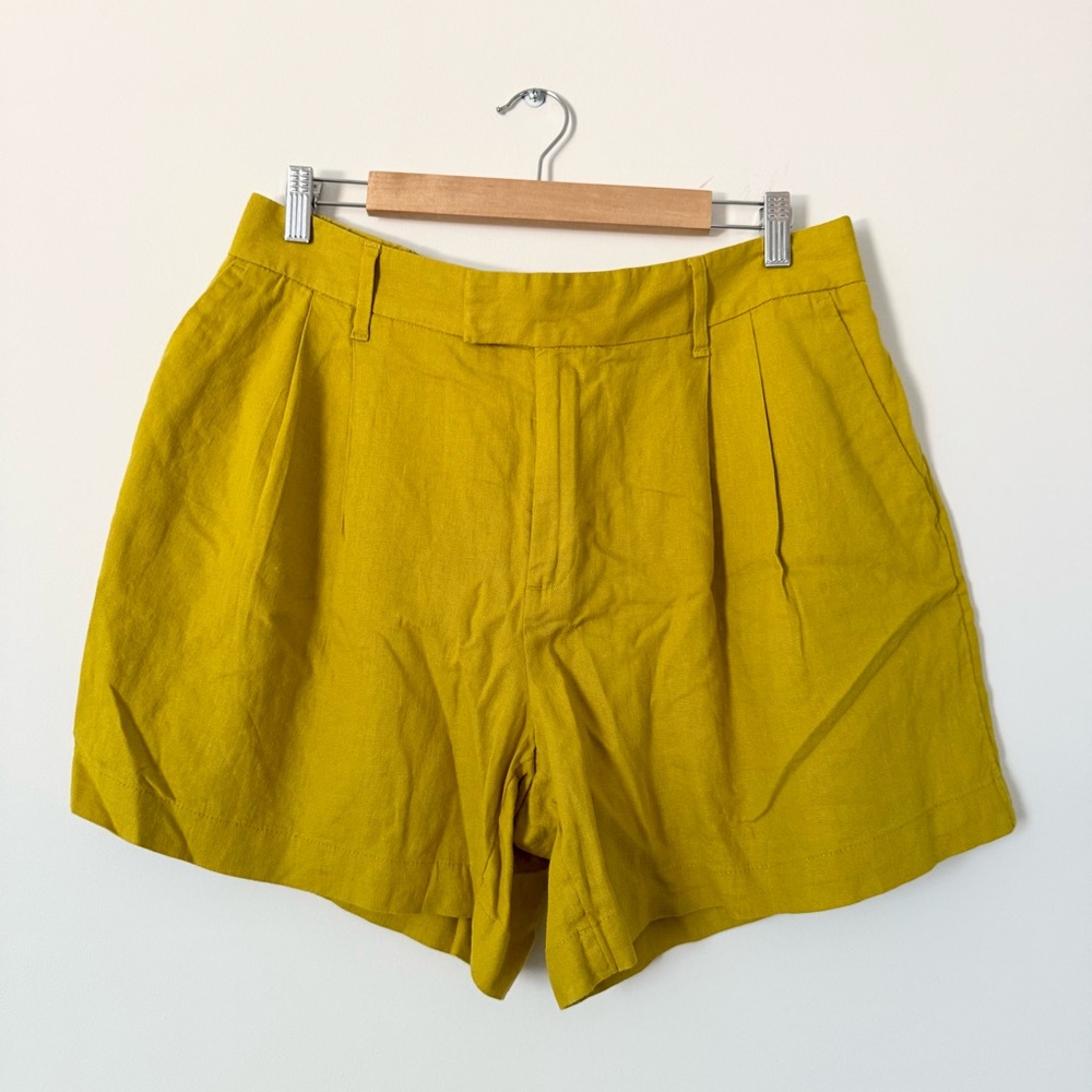 A New Day Linen Blend Shorts Yellow Green Size 14